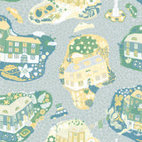 Staden Light Blue whimsical town and cars wallpaper by York Wallcoverings