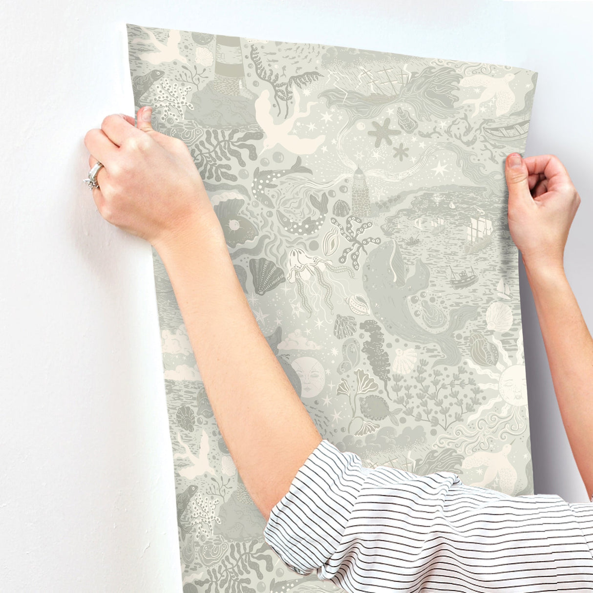 Havet Light Blue by York Wallcoverings Whimsical Sea Animals Wallpaper – York Wallcoverings MB29017