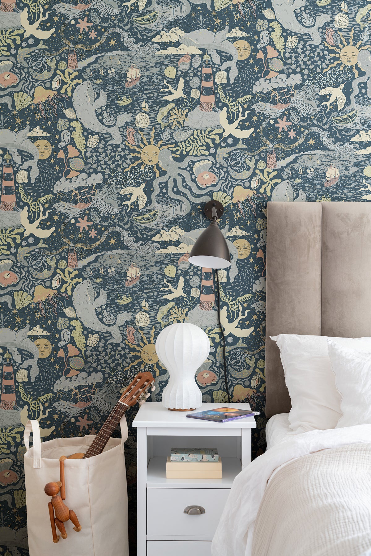 Havet Dark Blue by York Wallcoverings Whimsical Animals & Insects Wallpaper- York Wallcoverings MB29018