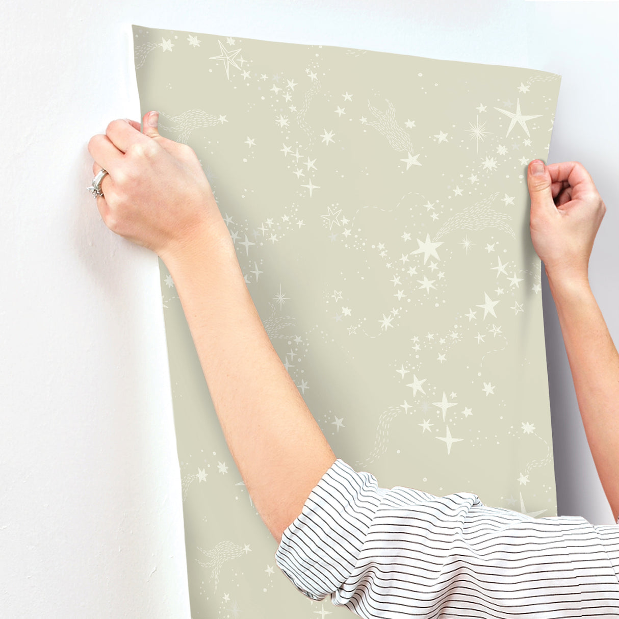 Stjarnhimmel Light Green by York Wallcoverings Whimsical Starry Night Non Woven Wallpaper – York Wallcoverings MB29021