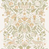 Cirkus Moss Wallpaper by York Wallcoverings MB29025 - Whimsical Circus Performers, Animals and Floral Vines in Mossy Green