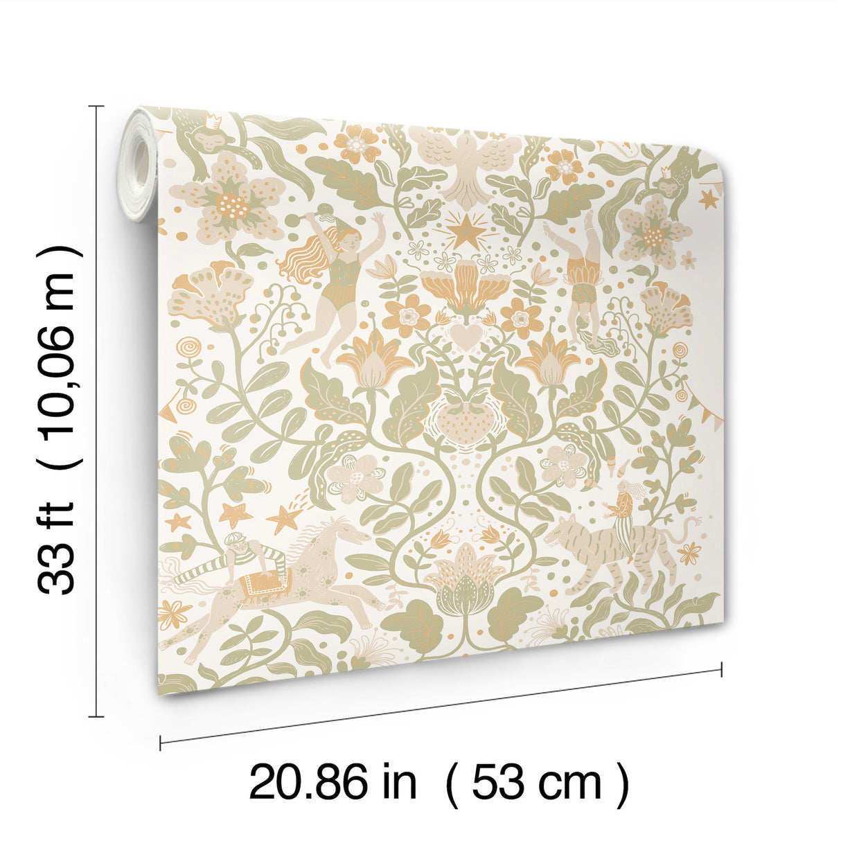 Cirkus Moss by York Wallcoverings Whimsical Circus Performers Animals Floral Vine Non-Woven Wallpaper Daydream Collection MB29025