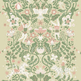 Cirkus Light Green Wallpaper by York Wallcoverings - Whimsical Circus Performers, Animals, and Floral Vines Pattern MB29026