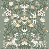 Cirkus Sea Green Wallpaper by York Wallcoverings MB29027 - Whimsical Circus Performers Animals and Floral Vines on Sea Green Non Woven Wallpaper