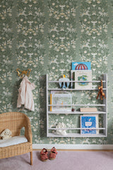 Cirkus Sea Green by York Wallcoverings Daydream Collection Whimsical Circus Performers Acrobats Animals Floral Vine Non Woven Wallpaper MB29027