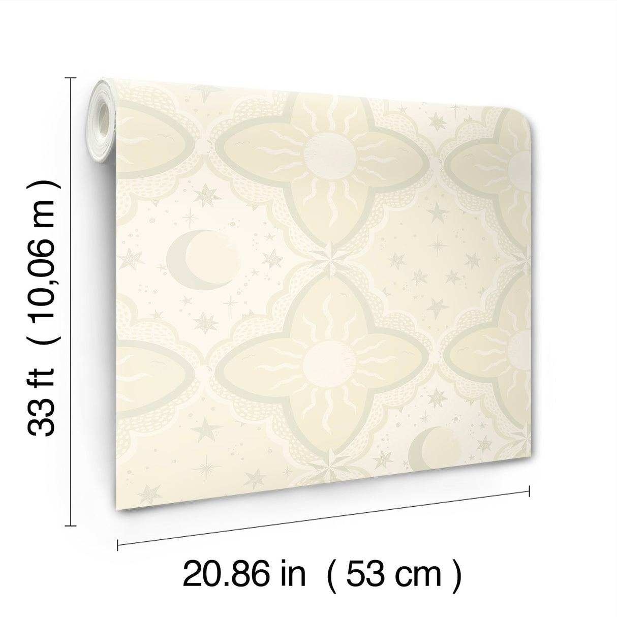 Sol & Mane Beige by York Wallcoverings Daydream Collection Whimsical Celestial Quatrefoil Sun Moon Stars Non Woven Wallpaper Roll - MB29031