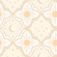Sol & Mane Tangerine non woven wallpaper by York Wallcoverings with sun, moon and stars motif, 20.9 in x 33 ft roll (MB29032).