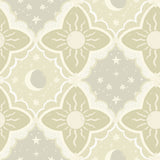 Sol & Mane Green celestial wallpaper with suns, moons, and stars by York Wallcoverings