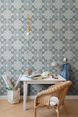 Sol & Mane Blue by York Wallcoverings Celestial Quatrefoil Wallpaper- York Wallcoverings MB29034