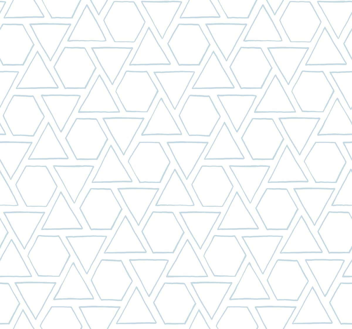 Sun Shapes wallpaper in Blue Oasis with light blue geometric outlines on a white ground