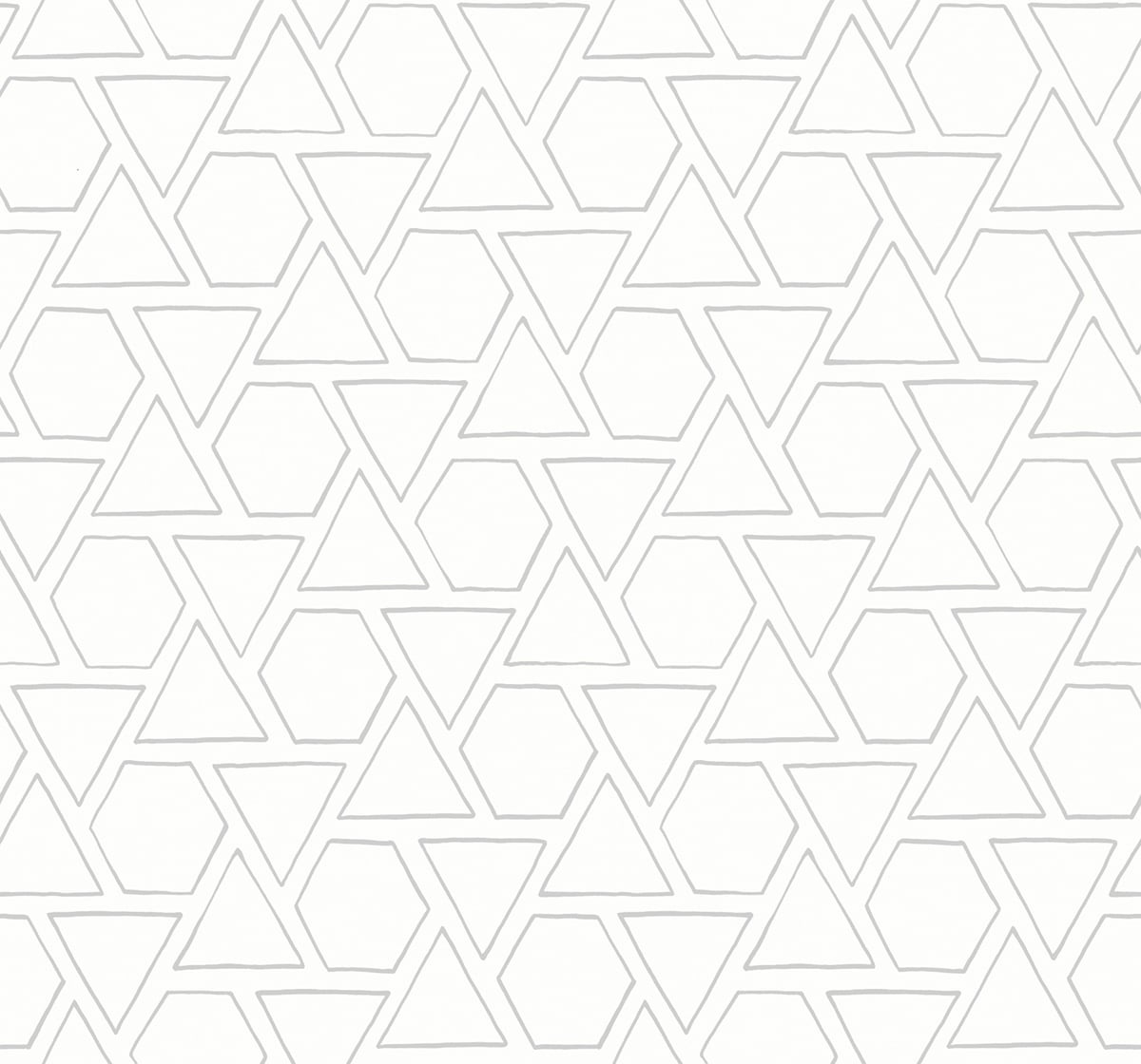 Sun Shapes geometric wallpaper in Daydream Gray with interlocking outlined shapes on a matte background