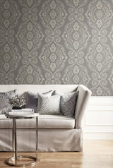 Nautical Damask Black Sands by Seabrook Designs Damask Wallpaper – Seabrook Designs MB30300