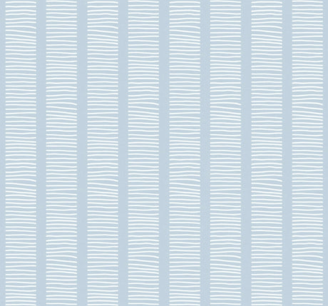 Coastline wallpaper in Blue Oasis with hand-drawn vertical stripe pattern and matte finish