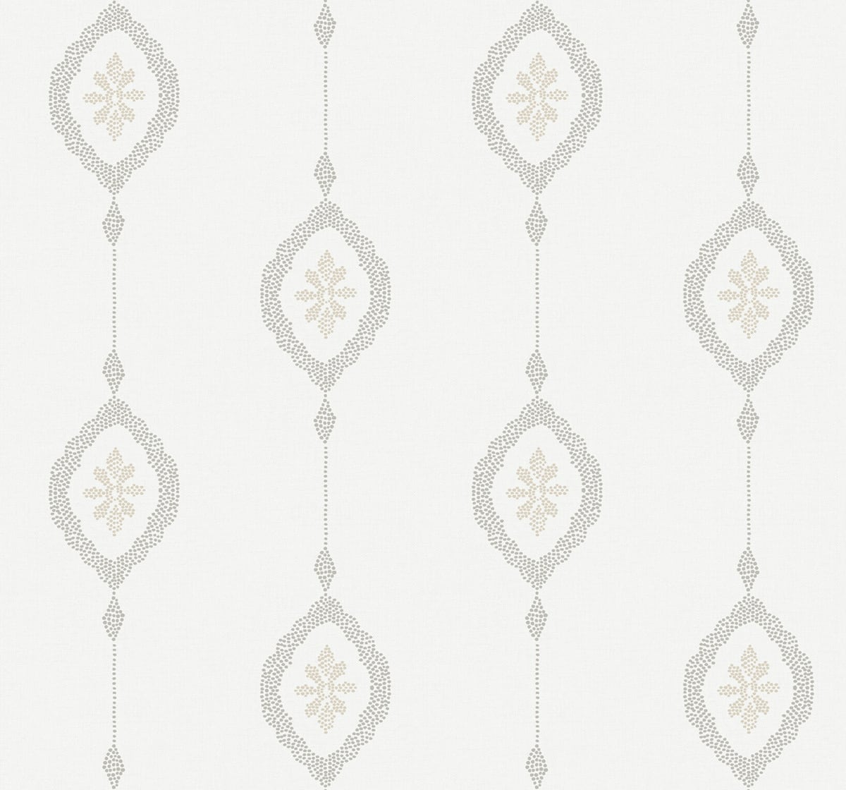 Sand Dollar Stripe wallpaper in Black Sands featuring dotted geometric medallions arranged in vertical stripe columns on a light background