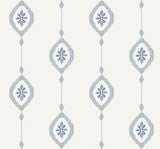 Sand Dollar Stripe wallpaper in coastal blue geometric stripe pattern on an off-white ground