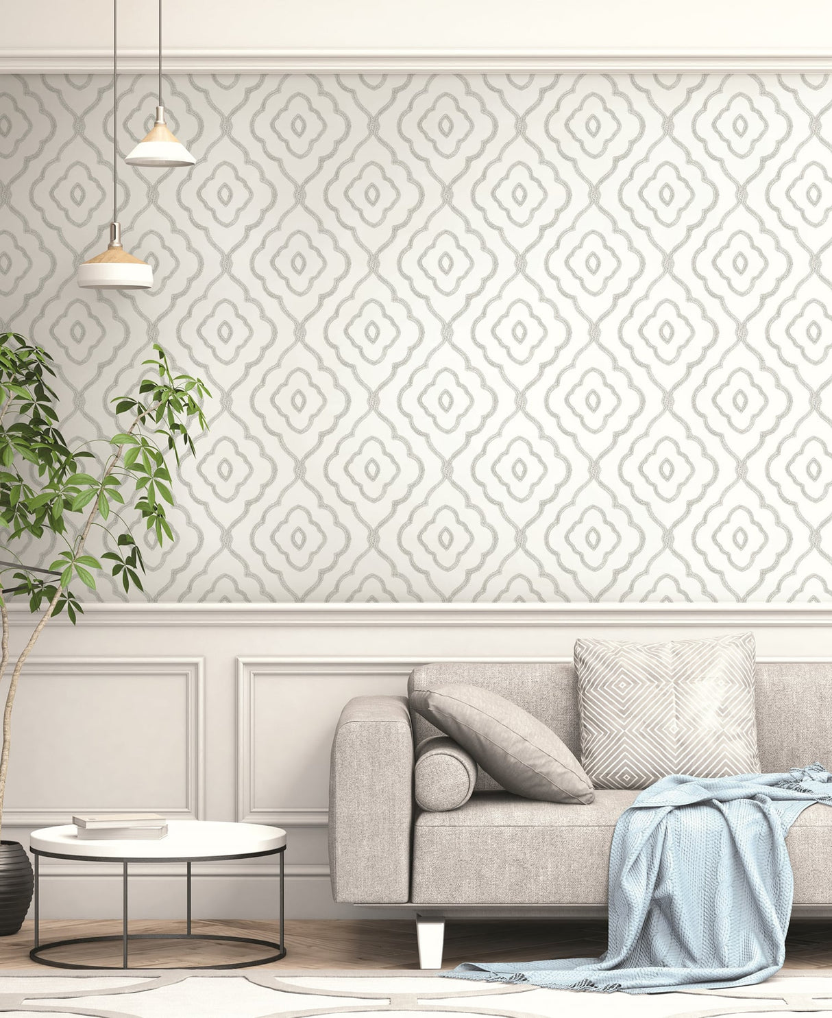 Seaside Ogee Daydream Gray by Beach House Coastal Ogee Wallpaper – Seabrook Designs MB30905