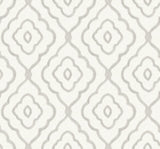 Seaside Ogee wallpaper in Daydream Gray with a coastal ogee lattice pattern on a light ground