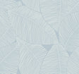 Summer Magnolia Blue Oasis botanical leaf wallpaper pattern in a soft coastal blue.