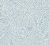 Summer Magnolia Blue Oasis botanical leaf wallpaper pattern in a soft coastal blue.