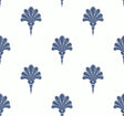 Summer Fan wallpaper in coastal blue with repeating fan/palmette motif on a white ground.