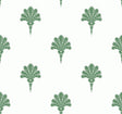 Green palm fan motif wallpaper on an off-white background