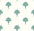 Summer Fan wallpaper in Tropic Green with repeating palm fan motif on an off-white ground