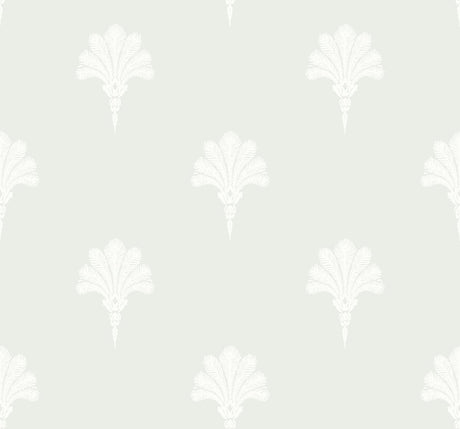 Soft off-white Fleur de Lis wallpaper pattern in a coastal style, Summer Fan in White Sands