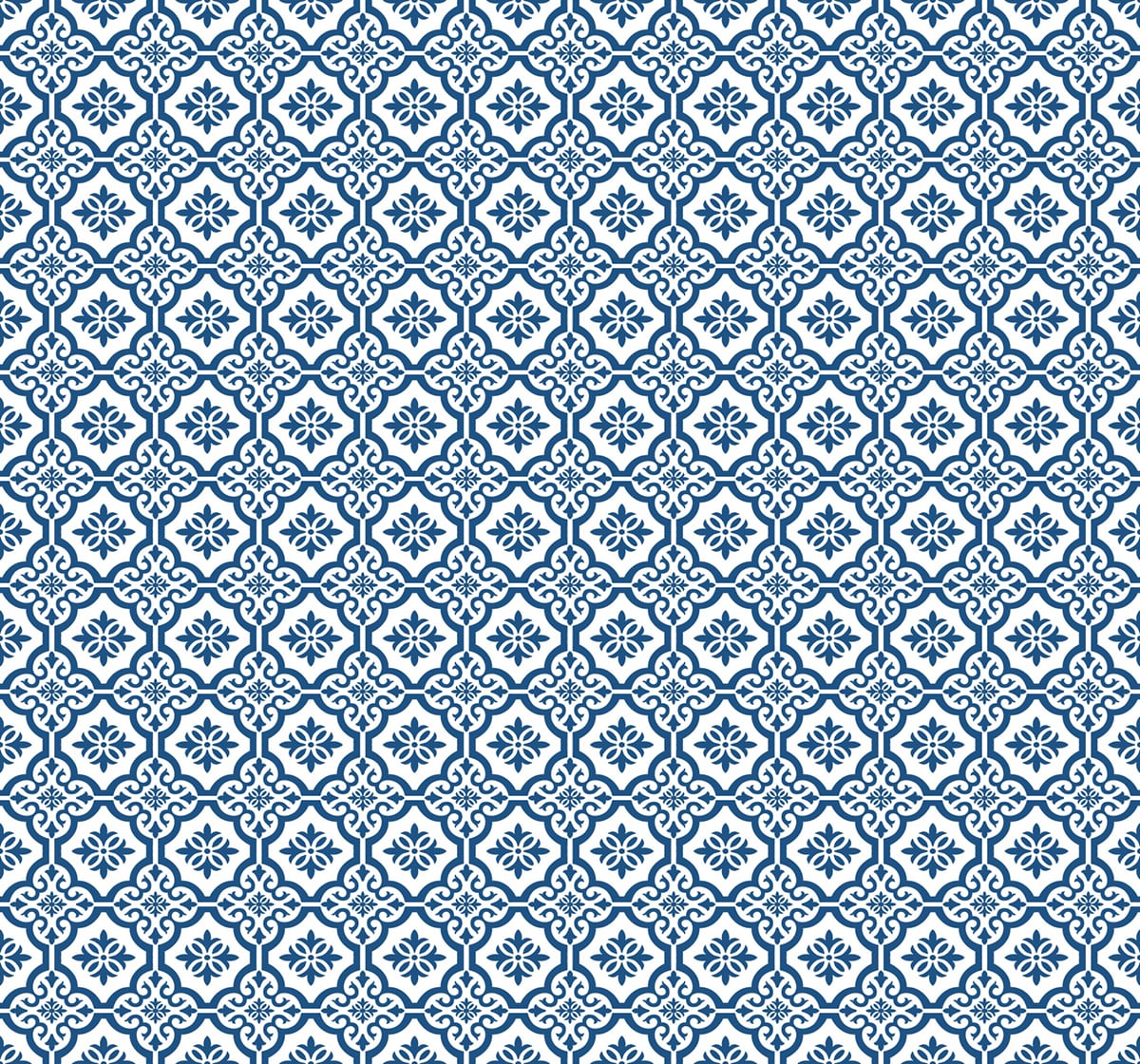 Coastal Tile wallpaper in Coastal Blue featuring a repeating geometric tile motif