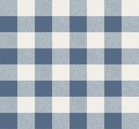 Blue and white picnic plaid wallpaper pattern in a matte finish