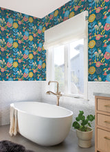 Dream Garden Teal by NuWallpaper Whimsical Retro-Inspired Botanical Floral and Mushroom Peel and Stick Wallpaper - MCS6397