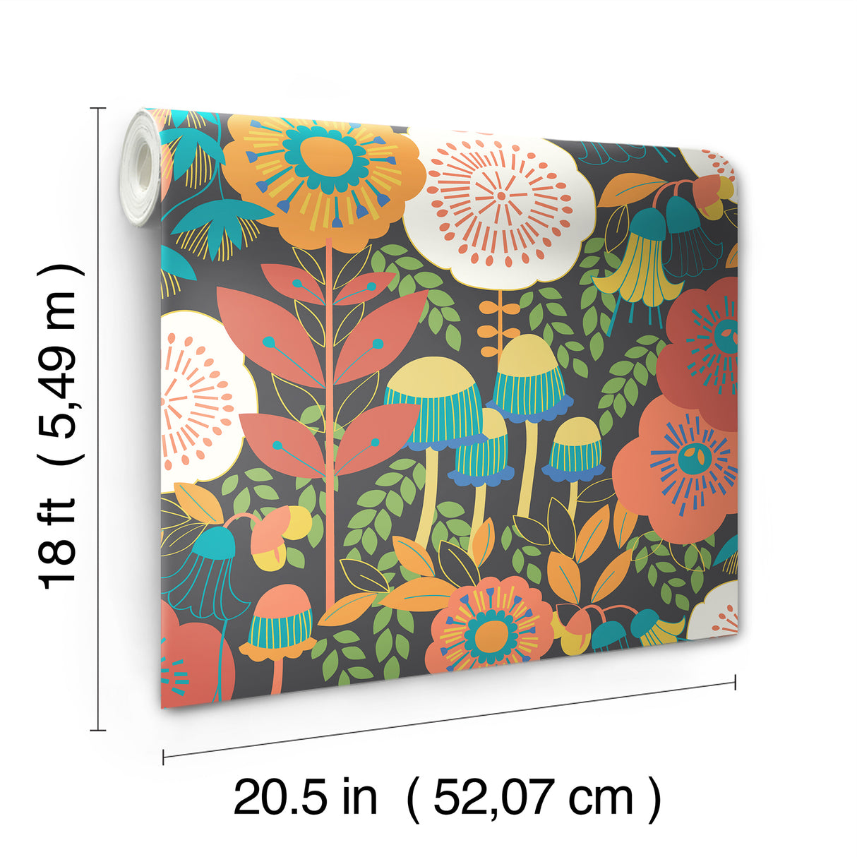 Dream Garden Dark Brown by NuWallpaper Megan Carter Whimsical Retro-Inspired Botanical Floral Peel & Stick Wallpaper - MCS6398