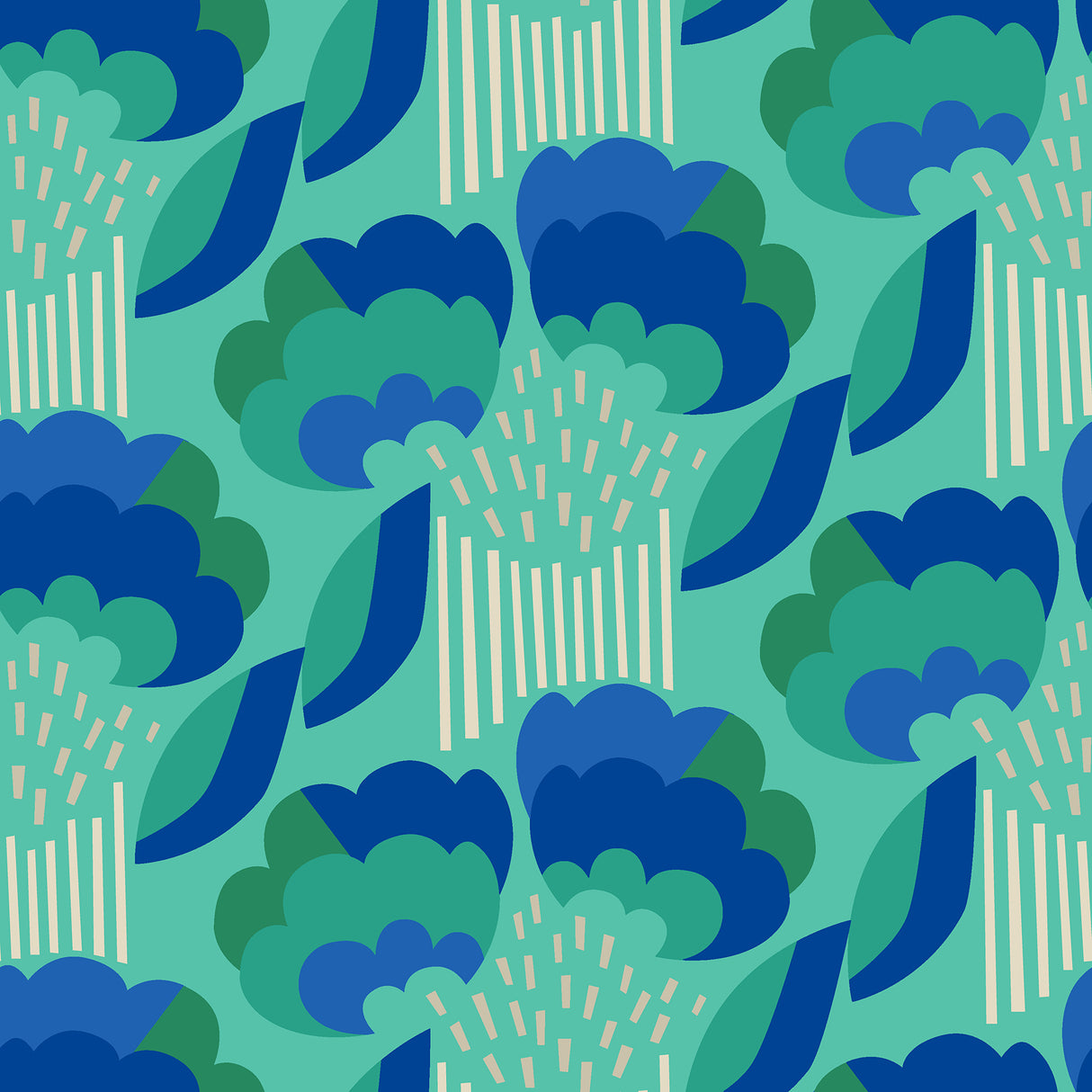 Retro Esme Aqua Peel and Stick Wallpaper by NuWallpaper - Bold Retro Floral Pattern Designed by Megan Carter MCS6399