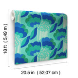 Retro Esme Aqua by NuWallpaper Vibrant Bold Future-Retro Botanical Floral Peel and Stick Wallpaper Designed by Megan Carter WallPops - MCS6399