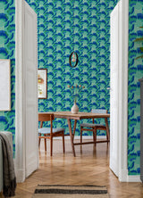 Retro Esme Aqua by NuWallpaper Vibrant Bold Future-Retro Botanical Floral Peel and Stick Wallpaper Designed by Megan Carter WallPops - MCS6399