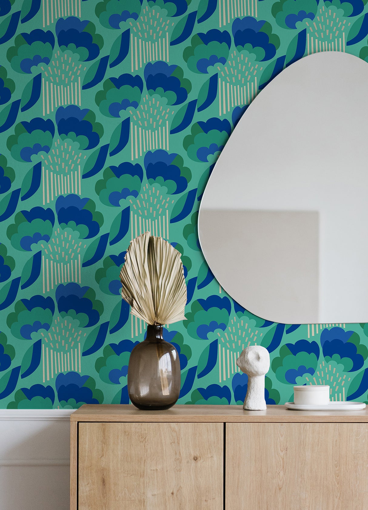 Retro Esme Aqua by NuWallpaper Vibrant Bold Future-Retro Botanical Floral Peel and Stick Wallpaper Designed by Megan Carter WallPops - MCS6399