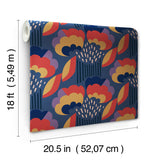 Retro Esme Navy by Megan Carter x WallPops NuWallpaper Bold Future-Retro Botanical Floral Peel and Stick Wallpaper 20.5 in x 18 ft Roll - MCS6400