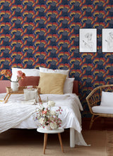 Retro Esme Navy by Megan Carter x WallPops NuWallpaper Bold Future-Retro Botanical Floral Peel and Stick Wallpaper 20.5 in x 18 ft Roll - MCS6400