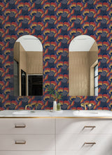 Retro Esme Navy by Megan Carter x WallPops NuWallpaper Bold Future-Retro Botanical Floral Peel and Stick Wallpaper 20.5 in x 18 ft Roll - MCS6400