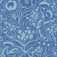 Jeani Blue Peel and Stick Wallpaper by NuWallpaper featuring retro-inspired botanical floral linework in blue tones, designed by Megan Carter