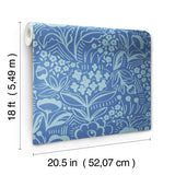 Jeani Blue by NuWallpaper Vibrant Retro Inspired Blue Botanical Floral Linework Peel and Stick Wallpaper Designed by Megan Carter - MCS6402