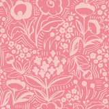 Jeani Pink Peel and Stick Wallpaper by NuWallpaper featuring whimsical retro-inspired botanical floral linework design by Megan Carter - MCS6404