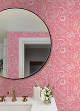 Jeani Pink by NuWallpaper Whimsical Retro-Inspired Botanical Floral Linework Peel and Stick WallPops Wallpaper Designed by Megan Carter - MCS6404