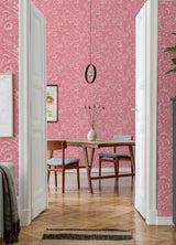 Jeani Pink by NuWallpaper Whimsical Retro-Inspired Botanical Floral Linework Peel and Stick WallPops Wallpaper Designed by Megan Carter - MCS6404