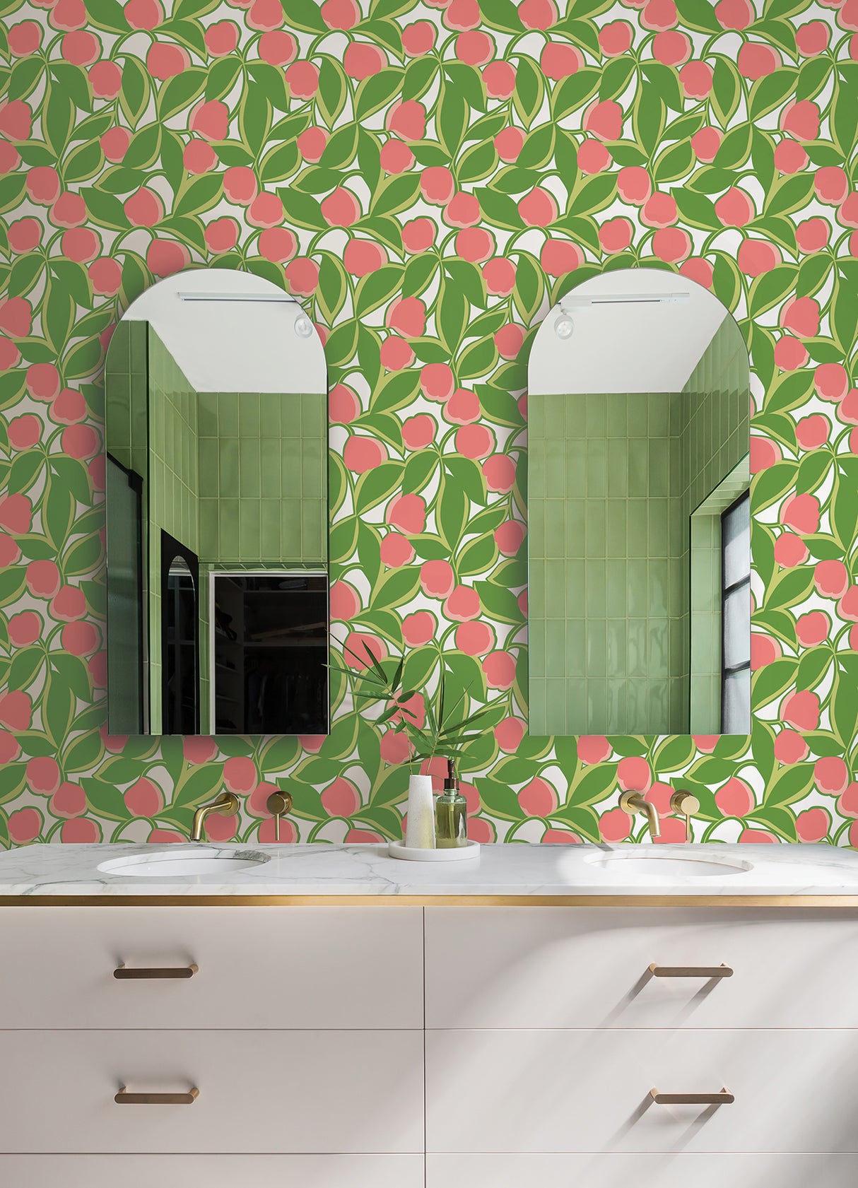 Talia Green Pink and Green Color-Blocked Floral Botanical Peel and Stick Wallpaper by Megan Carter x NuWallpaper WallPops - MCS6405