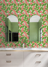 Talia Green Pink and Green Color-Blocked Floral Botanical Peel and Stick Wallpaper by Megan Carter x NuWallpaper WallPops - MCS6405