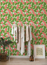 Talia Green Pink and Green Color-Blocked Floral Botanical Peel and Stick Wallpaper by Megan Carter x NuWallpaper WallPops - MCS6405