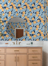 Talia Light Blue Peel and Stick Wallpaper by NuWallpaper x Megan Carter Whimsical Botanical Color-Blocked Floral Design - MCS6406