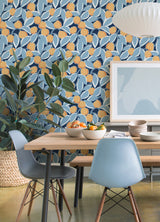 Talia Light Blue Peel and Stick Wallpaper by NuWallpaper x Megan Carter Whimsical Botanical Color-Blocked Floral Design - MCS6406