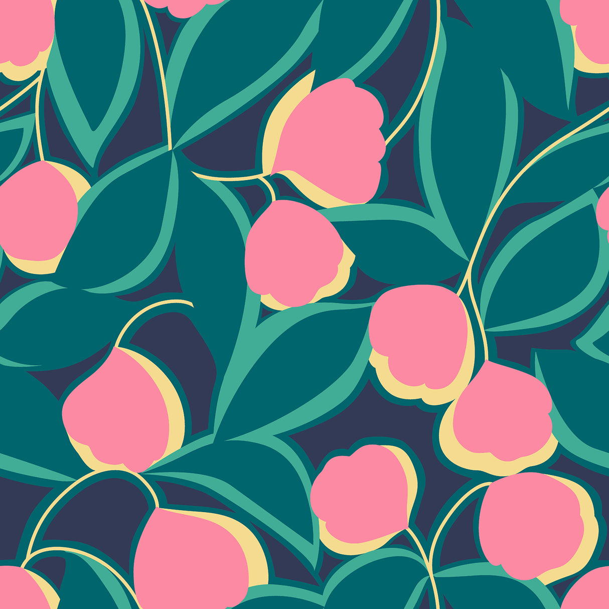 Talia Navy Peel and Stick Wallpaper by NuWallpaper - Bold Pink Botanical Floral Design by Megan Carter - MCS6407