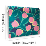 Talia Navy by NuWallpaper Whimsical Pink and Green Botanical Floral Peel and Stick Wallpaper Designed by Megan Carter - MCS6407
